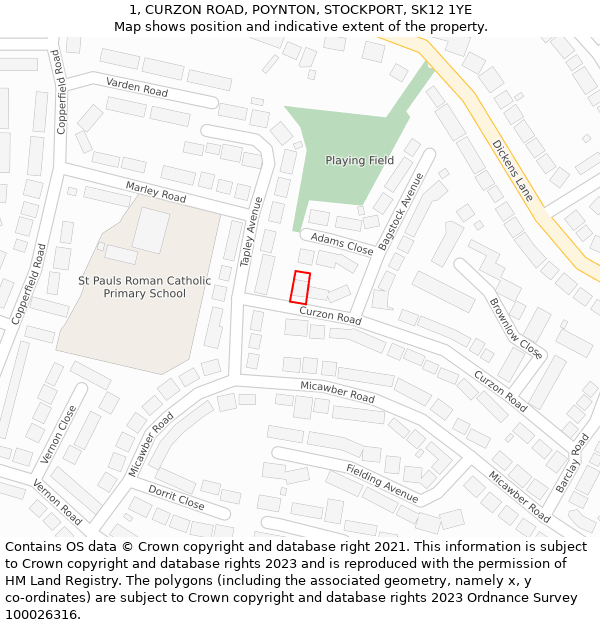 1, CURZON ROAD, POYNTON, STOCKPORT, SK12 1YE: Location map and indicative extent of plot