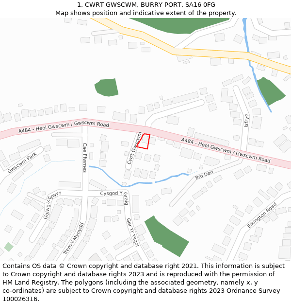 1, CWRT GWSCWM, BURRY PORT, SA16 0FG: Location map and indicative extent of plot