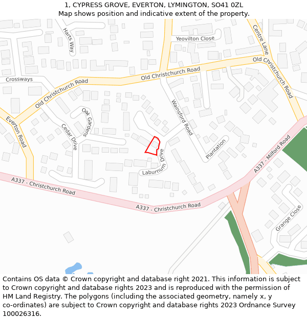 1, CYPRESS GROVE, EVERTON, LYMINGTON, SO41 0ZL: Location map and indicative extent of plot