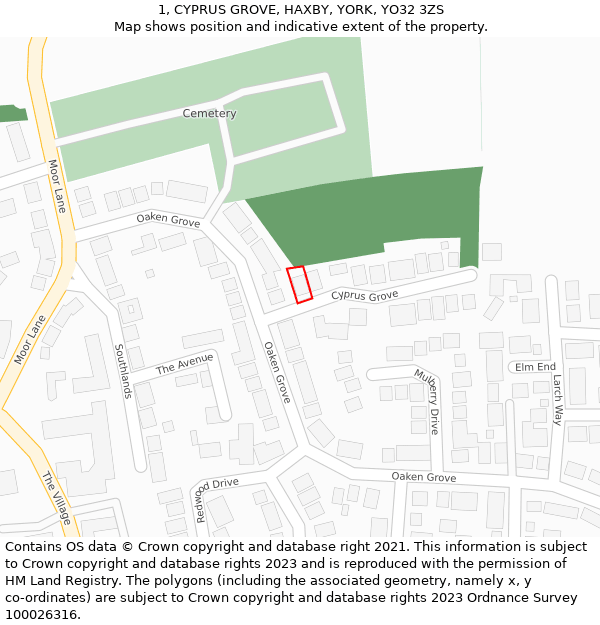 1, CYPRUS GROVE, HAXBY, YORK, YO32 3ZS: Location map and indicative extent of plot