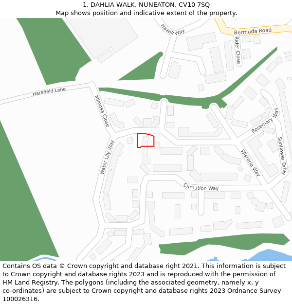1, DAHLIA WALK, NUNEATON, CV10 7SQ: Location map and indicative extent of plot