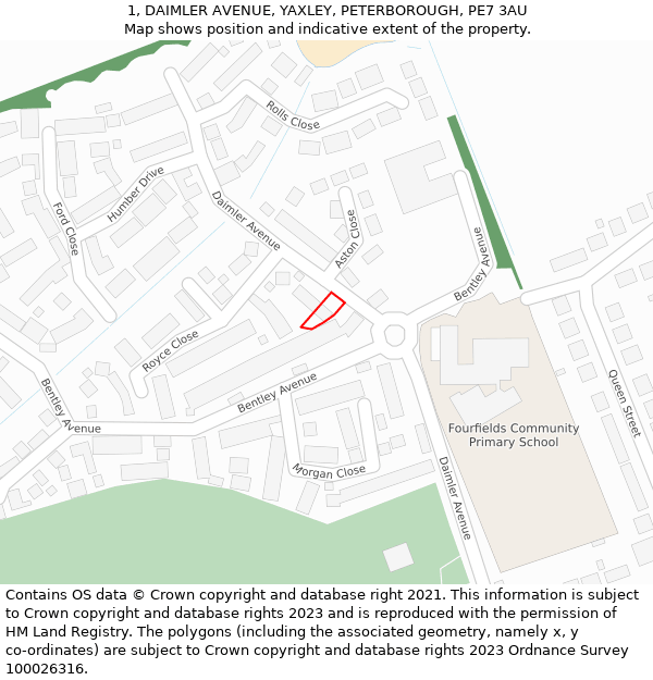 1, DAIMLER AVENUE, YAXLEY, PETERBOROUGH, PE7 3AU: Location map and indicative extent of plot