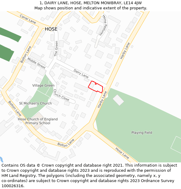 1, DAIRY LANE, HOSE, MELTON MOWBRAY, LE14 4JW: Location map and indicative extent of plot