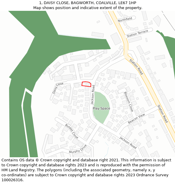 1, DAISY CLOSE, BAGWORTH, COALVILLE, LE67 1HP: Location map and indicative extent of plot