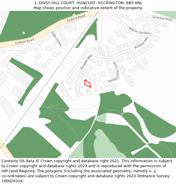 1, DAISY HILL COURT, HUNCOAT, ACCRINGTON, BB5 6NL: Location map and indicative extent of plot