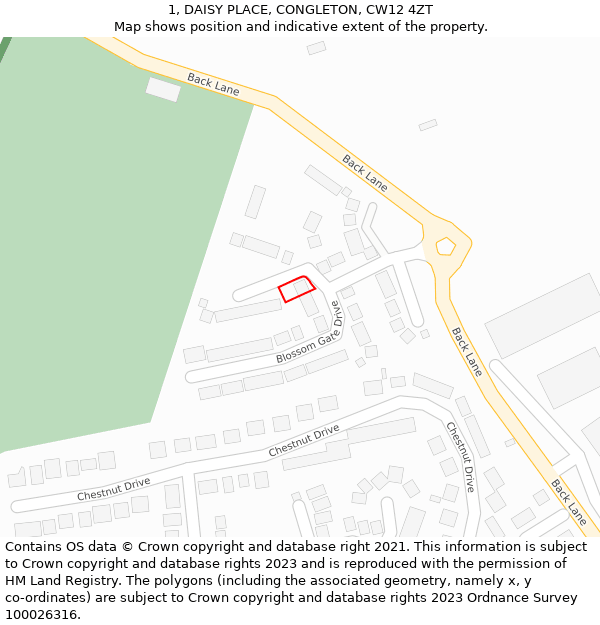 1, DAISY PLACE, CONGLETON, CW12 4ZT: Location map and indicative extent of plot