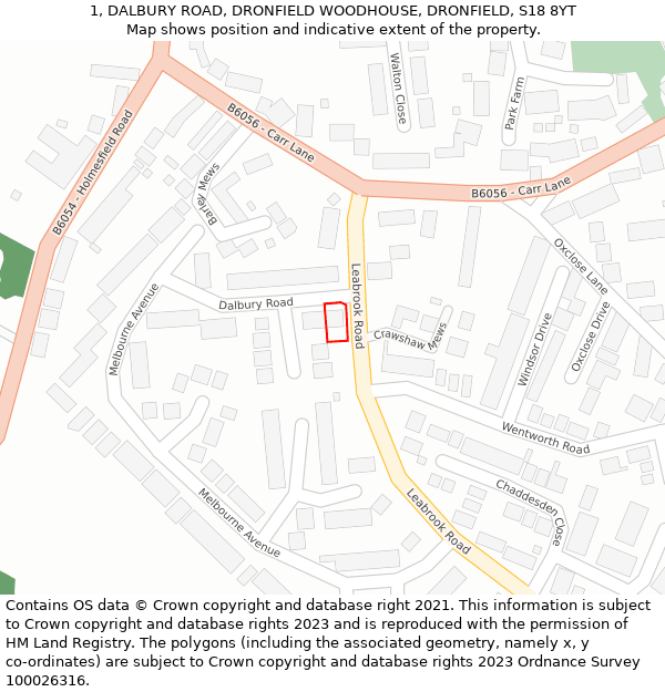 1, DALBURY ROAD, DRONFIELD WOODHOUSE, DRONFIELD, S18 8YT: Location map and indicative extent of plot