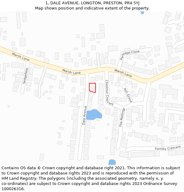 1, DALE AVENUE, LONGTON, PRESTON, PR4 5YJ: Location map and indicative extent of plot