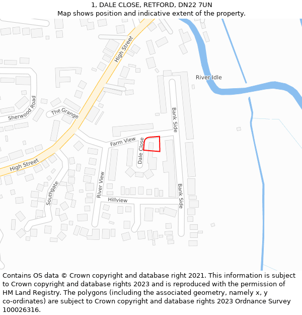 1, DALE CLOSE, RETFORD, DN22 7UN: Location map and indicative extent of plot