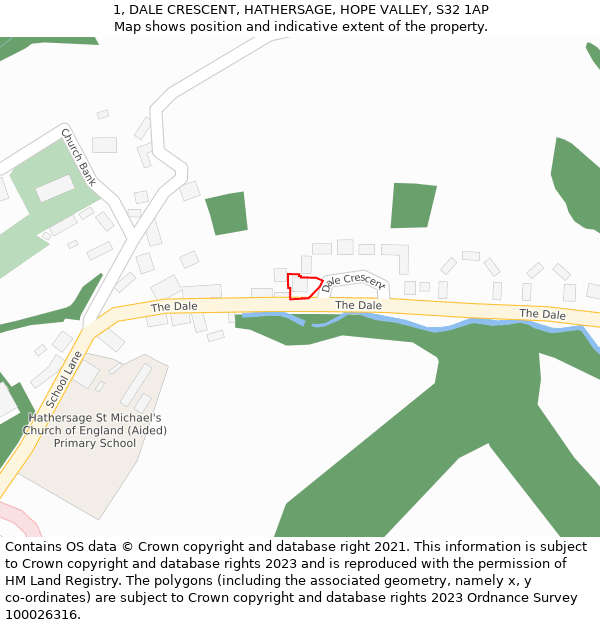1, DALE CRESCENT, HATHERSAGE, HOPE VALLEY, S32 1AP: Location map and indicative extent of plot