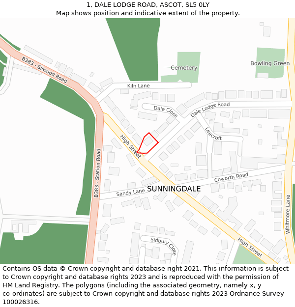 1, DALE LODGE ROAD, ASCOT, SL5 0LY: Location map and indicative extent of plot
