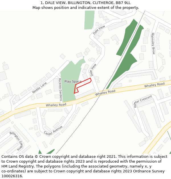1, DALE VIEW, BILLINGTON, CLITHEROE, BB7 9LL: Location map and indicative extent of plot