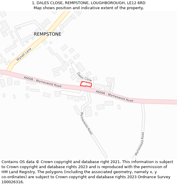 1, DALES CLOSE, REMPSTONE, LOUGHBOROUGH, LE12 6RD: Location map and indicative extent of plot