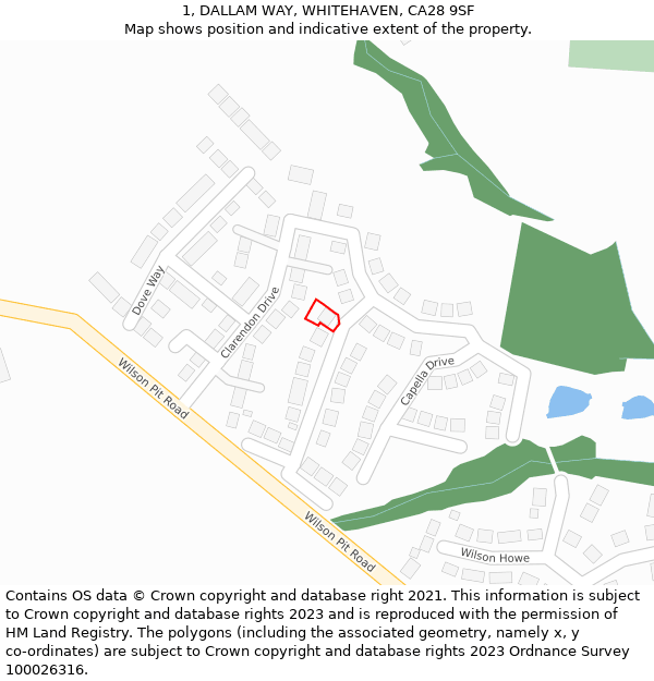 1, DALLAM WAY, WHITEHAVEN, CA28 9SF: Location map and indicative extent of plot
