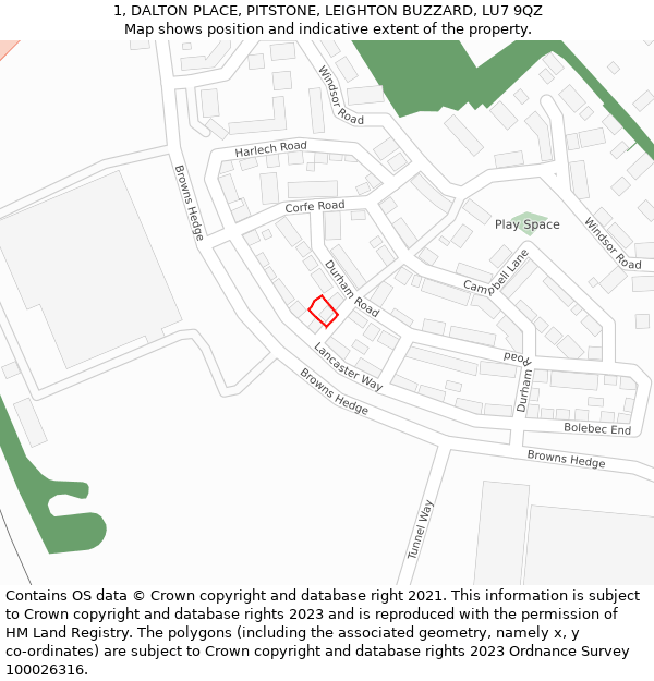 1, DALTON PLACE, PITSTONE, LEIGHTON BUZZARD, LU7 9QZ: Location map and indicative extent of plot