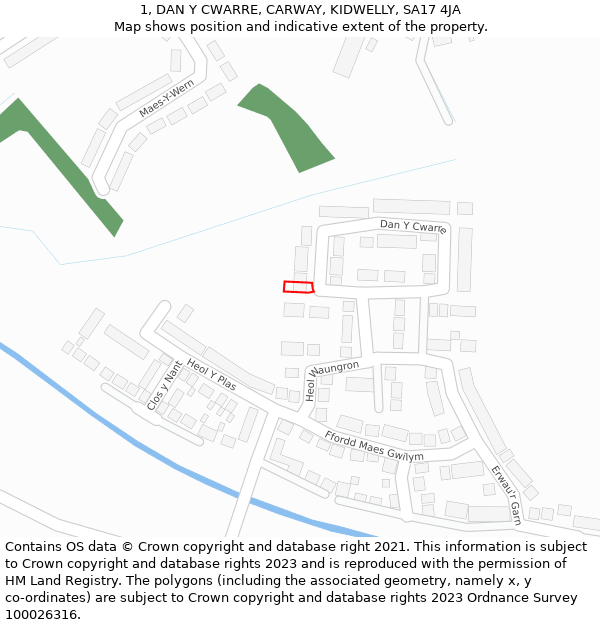 1, DAN Y CWARRE, CARWAY, KIDWELLY, SA17 4JA: Location map and indicative extent of plot