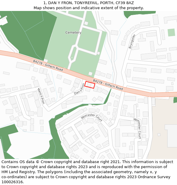 1, DAN Y FRON, TONYREFAIL, PORTH, CF39 8AZ: Location map and indicative extent of plot