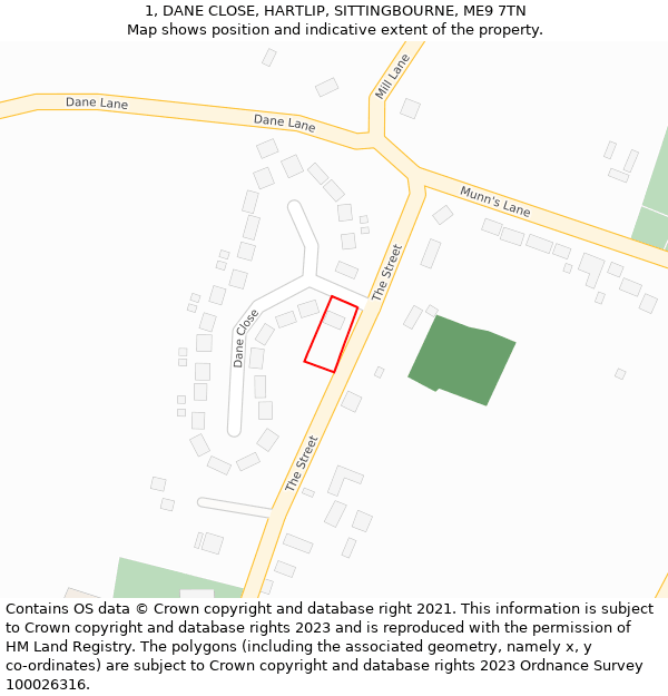 1, DANE CLOSE, HARTLIP, SITTINGBOURNE, ME9 7TN: Location map and indicative extent of plot