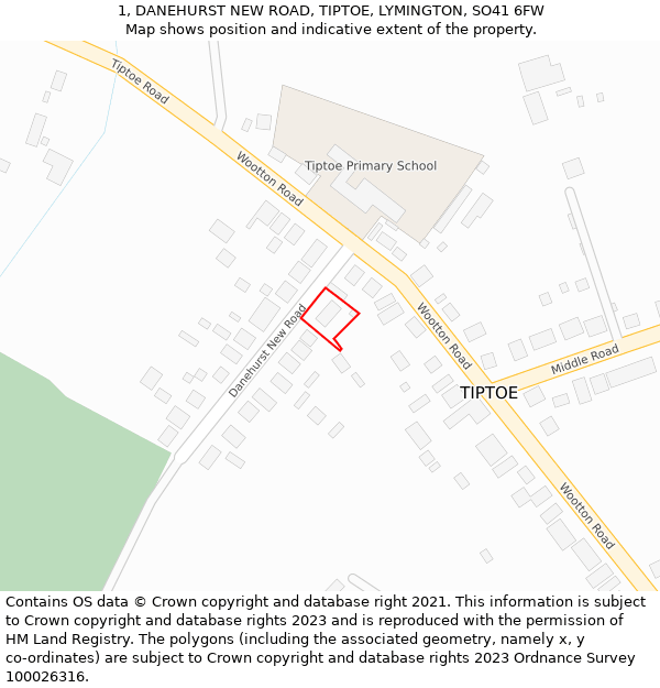 1, DANEHURST NEW ROAD, TIPTOE, LYMINGTON, SO41 6FW: Location map and indicative extent of plot