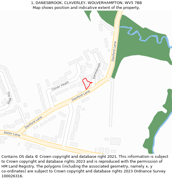 1, DANESBROOK, CLAVERLEY, WOLVERHAMPTON, WV5 7BB: Location map and indicative extent of plot