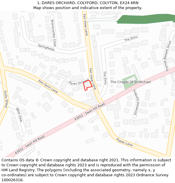 1, DARES ORCHARD, COLYFORD, COLYTON, EX24 6RN: Location map and indicative extent of plot