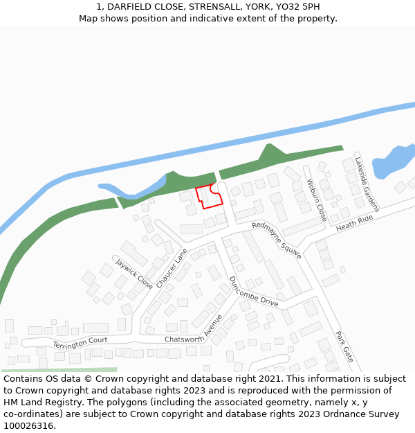 1, DARFIELD CLOSE, STRENSALL, YORK, YO32 5PH: Location map and indicative extent of plot