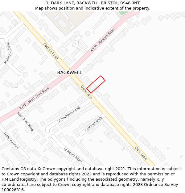 1, DARK LANE, BACKWELL, BRISTOL, BS48 3NT: Location map and indicative extent of plot