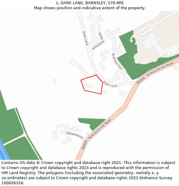 1, DARK LANE, BARNSLEY, S70 6RE: Location map and indicative extent of plot