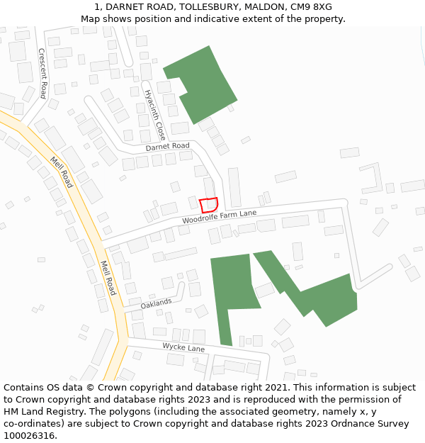 1, DARNET ROAD, TOLLESBURY, MALDON, CM9 8XG: Location map and indicative extent of plot