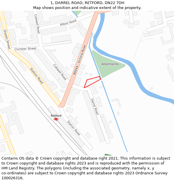 1, DARREL ROAD, RETFORD, DN22 7DH: Location map and indicative extent of plot