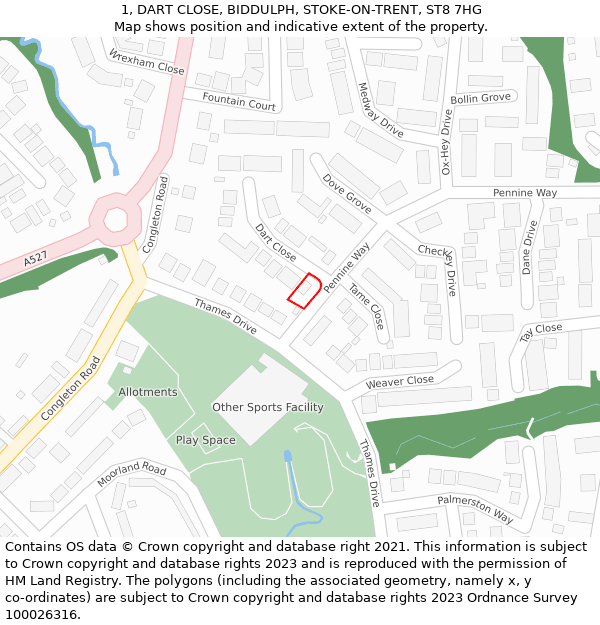 1, DART CLOSE, BIDDULPH, STOKE-ON-TRENT, ST8 7HG: Location map and indicative extent of plot