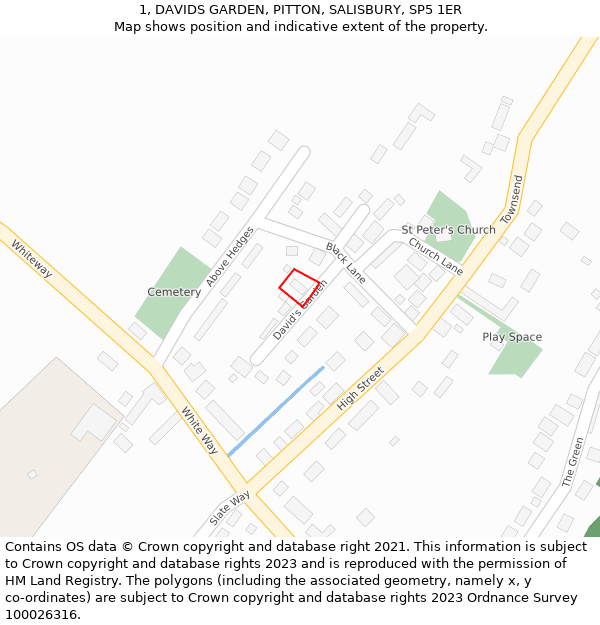 1, DAVIDS GARDEN, PITTON, SALISBURY, SP5 1ER: Location map and indicative extent of plot