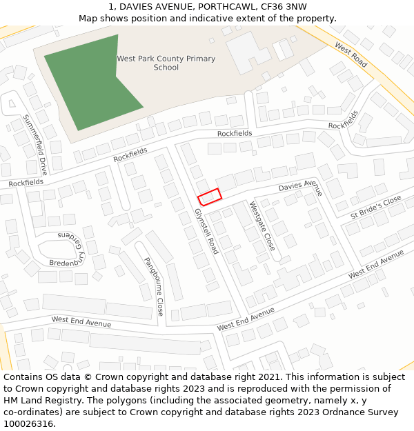 1, DAVIES AVENUE, PORTHCAWL, CF36 3NW: Location map and indicative extent of plot