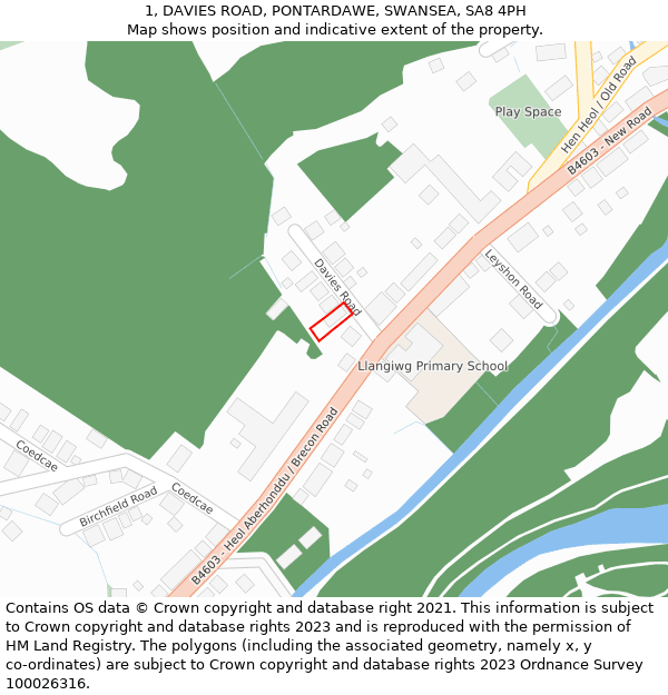1, DAVIES ROAD, PONTARDAWE, SWANSEA, SA8 4PH: Location map and indicative extent of plot