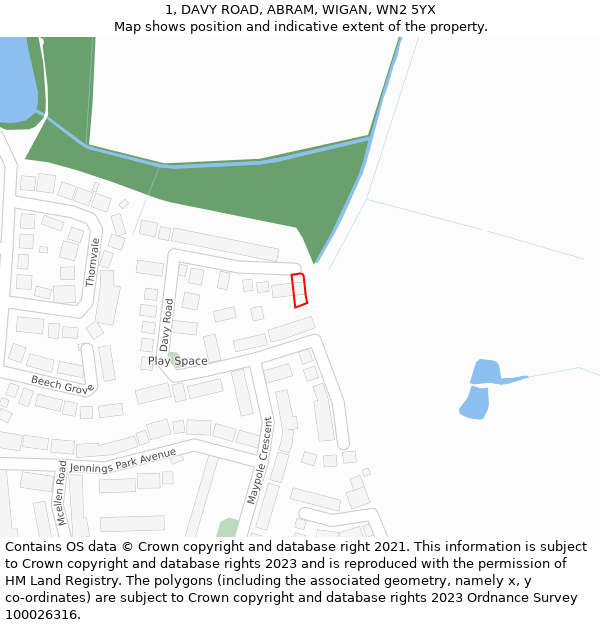 1, DAVY ROAD, ABRAM, WIGAN, WN2 5YX: Location map and indicative extent of plot