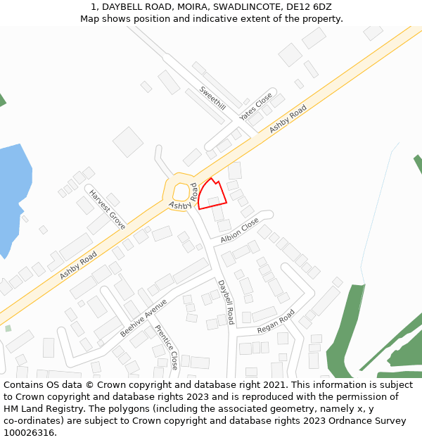 1, DAYBELL ROAD, MOIRA, SWADLINCOTE, DE12 6DZ: Location map and indicative extent of plot