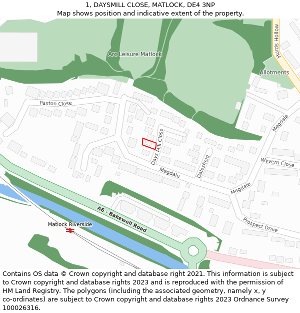 1, DAYSMILL CLOSE, MATLOCK, DE4 3NP: Location map and indicative extent of plot