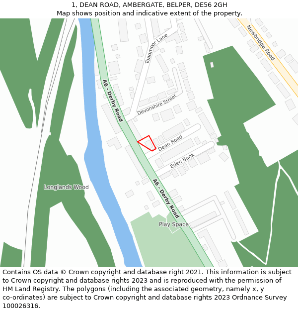 1, DEAN ROAD, AMBERGATE, BELPER, DE56 2GH: Location map and indicative extent of plot