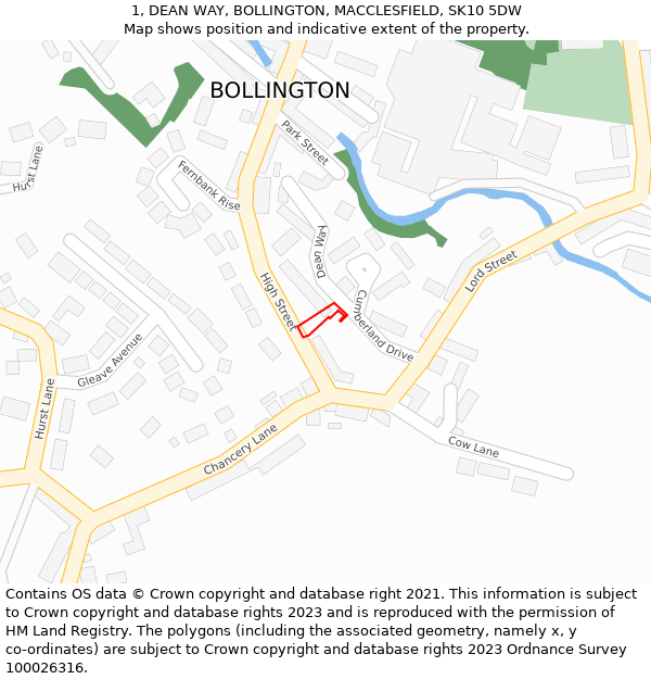 1, DEAN WAY, BOLLINGTON, MACCLESFIELD, SK10 5DW: Location map and indicative extent of plot