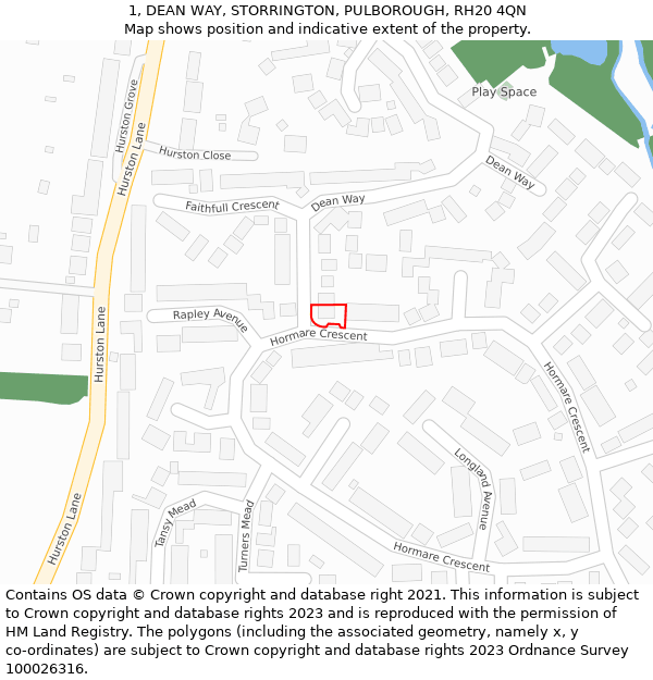 1, DEAN WAY, STORRINGTON, PULBOROUGH, RH20 4QN: Location map and indicative extent of plot