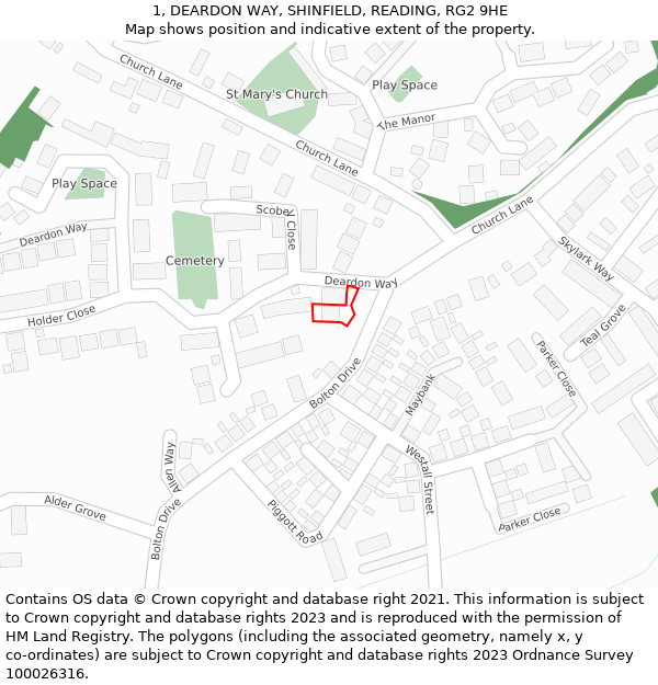 1, DEARDON WAY, SHINFIELD, READING, RG2 9HE: Location map and indicative extent of plot