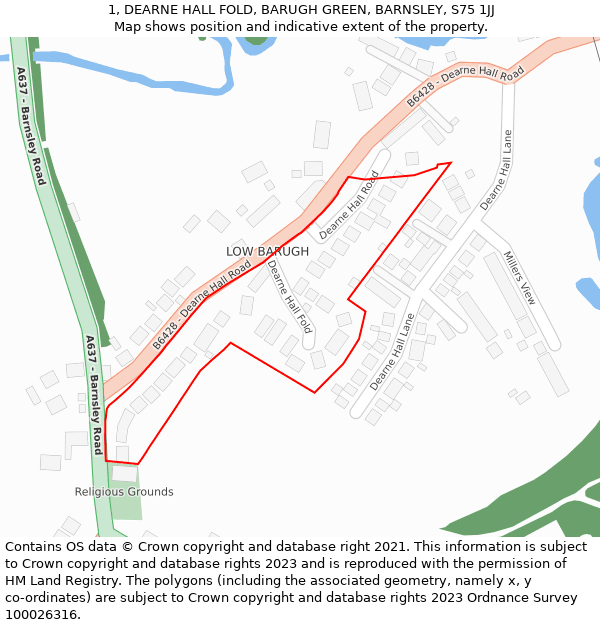 1, DEARNE HALL FOLD, BARUGH GREEN, BARNSLEY, S75 1JJ: Location map and indicative extent of plot