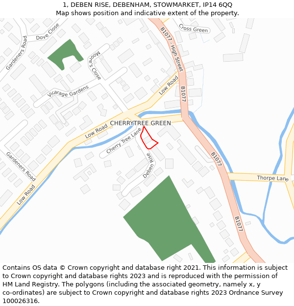 1, DEBEN RISE, DEBENHAM, STOWMARKET, IP14 6QQ: Location map and indicative extent of plot