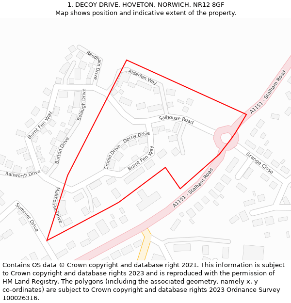 1, DECOY DRIVE, HOVETON, NORWICH, NR12 8GF: Location map and indicative extent of plot