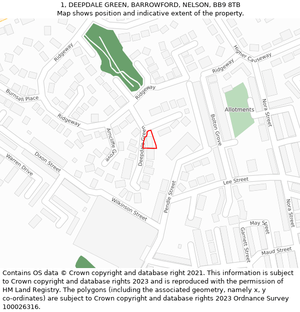1, DEEPDALE GREEN, BARROWFORD, NELSON, BB9 8TB: Location map and indicative extent of plot