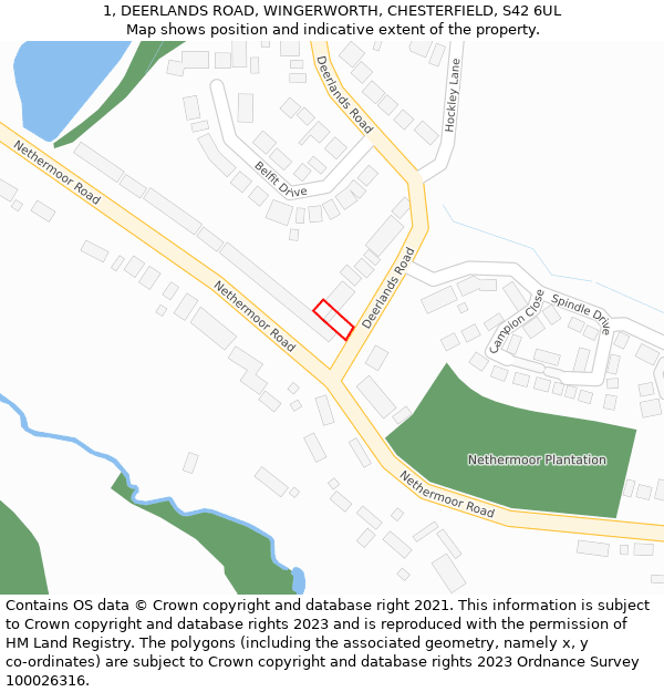 1, DEERLANDS ROAD, WINGERWORTH, CHESTERFIELD, S42 6UL: Location map and indicative extent of plot