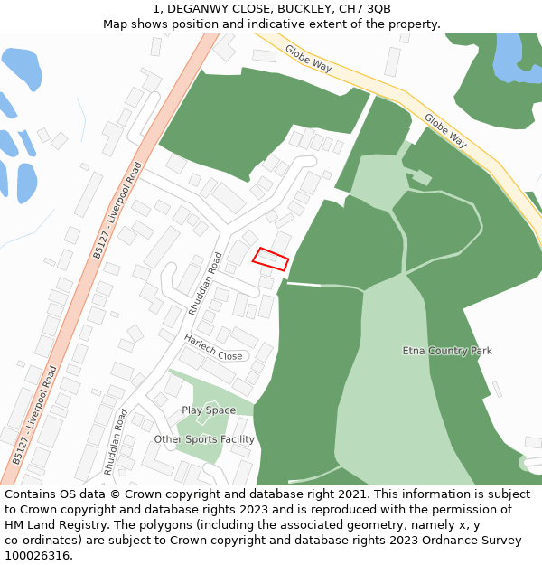 1, DEGANWY CLOSE, BUCKLEY, CH7 3QB: Location map and indicative extent of plot