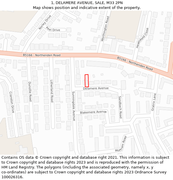 1, DELAMERE AVENUE, SALE, M33 2PN: Location map and indicative extent of plot