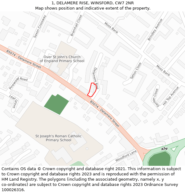 1, DELAMERE RISE, WINSFORD, CW7 2NR: Location map and indicative extent of plot