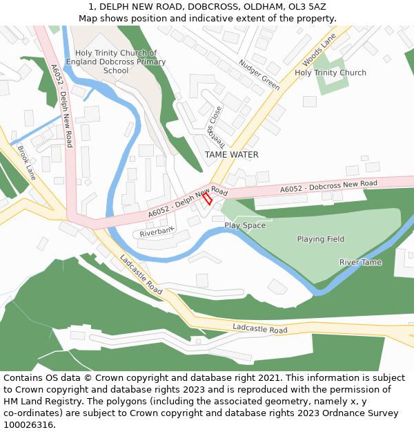 1, DELPH NEW ROAD, DOBCROSS, OLDHAM, OL3 5AZ: Location map and indicative extent of plot